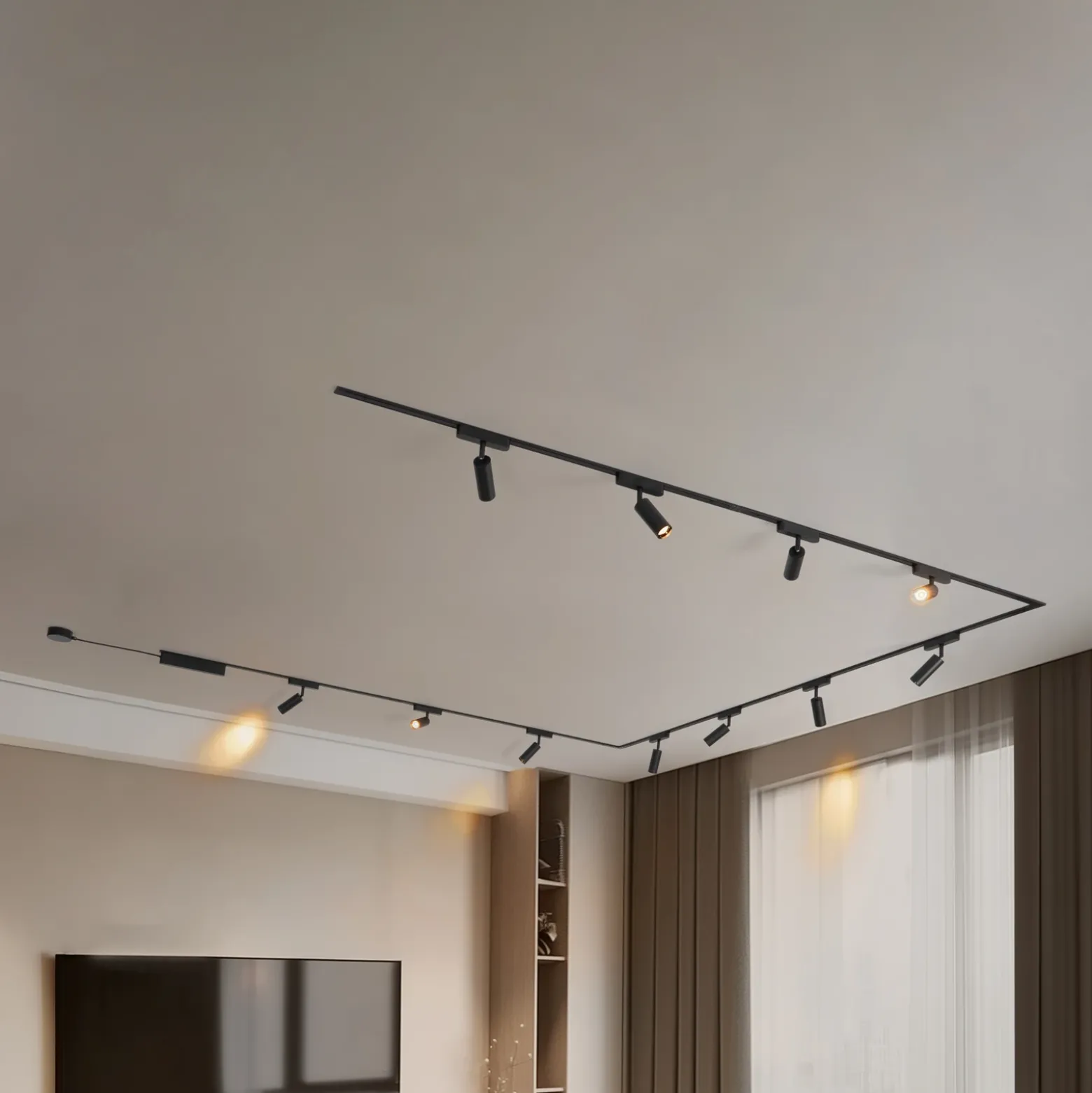 Sistema de riel 48 V Lumaro, focos, 11 luces, negro, Ø 4 cm, atenuable
