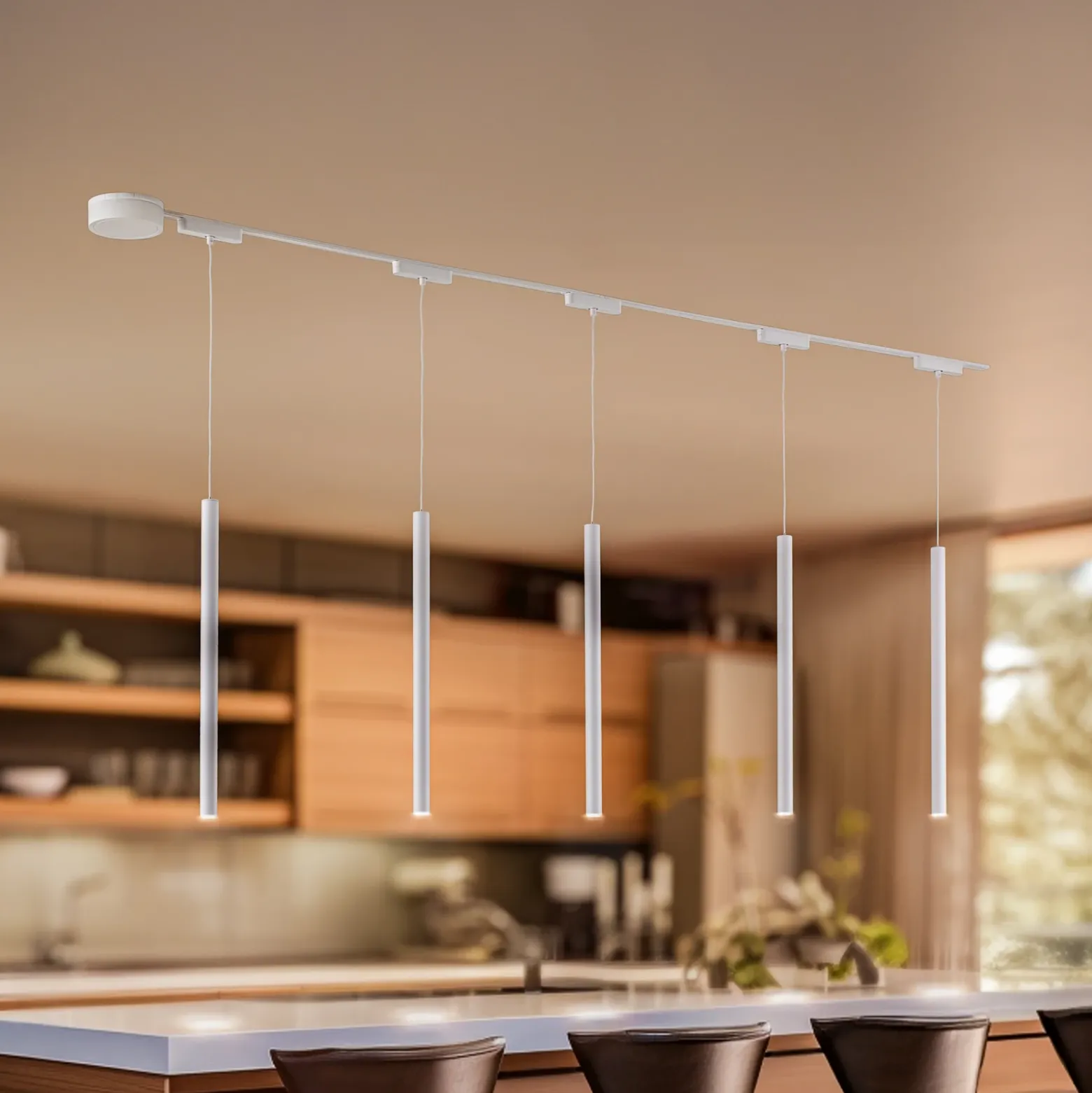 Sistema de riel 48 V Lumaro, pendular, bombilla tubular, 5 luces, blanco, CCT