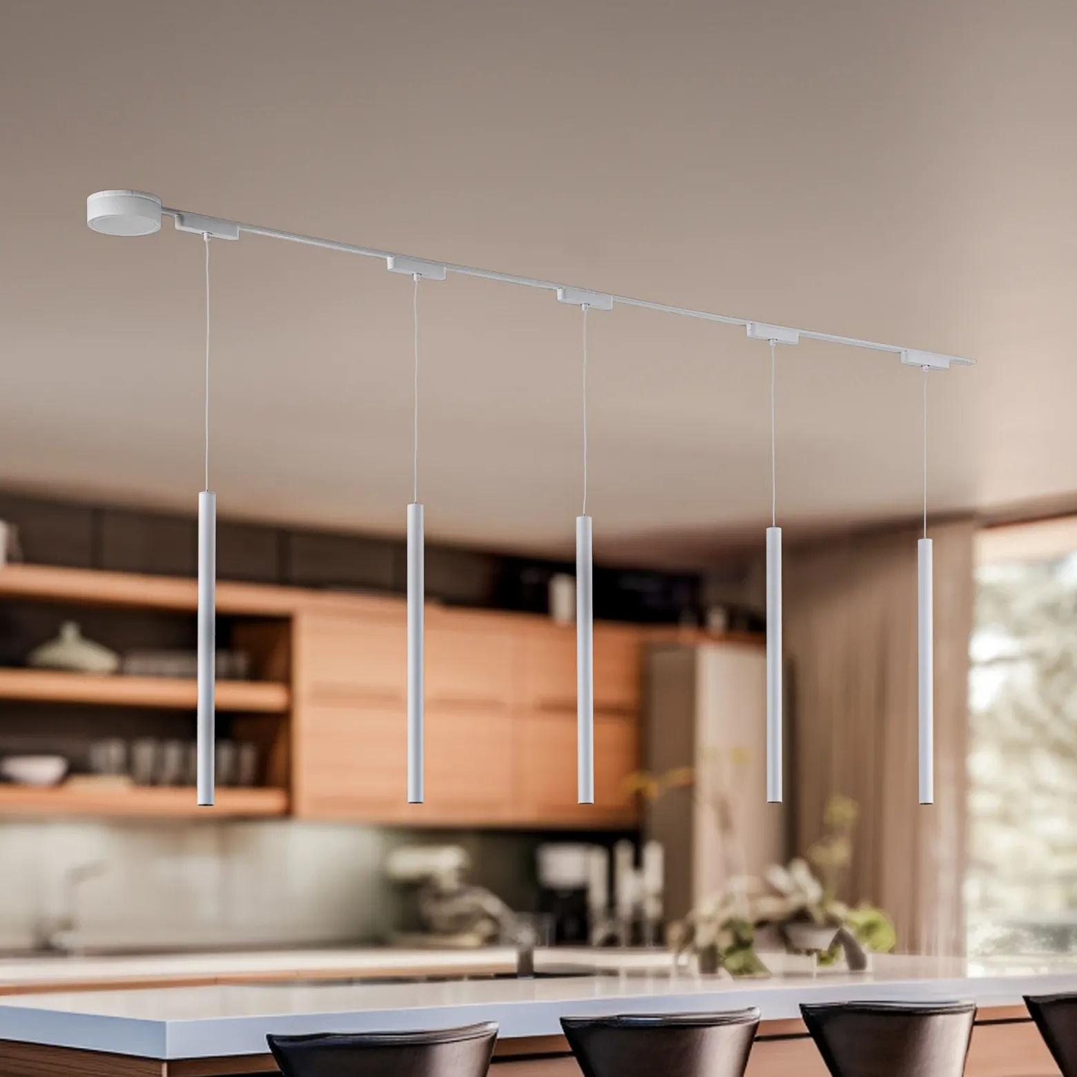 Sistema de riel 48 V Lumaro, pendular, bombilla tubular, 5 luces, blanco, CCT