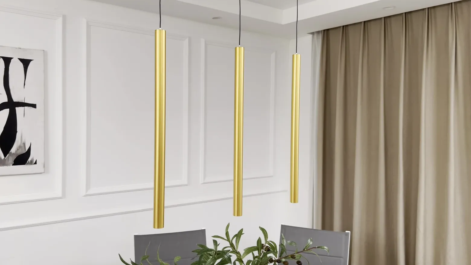 Sistema de riel 48 V Lumaro, pendular, bombilla tubular, 3 luces, dorado, CCT