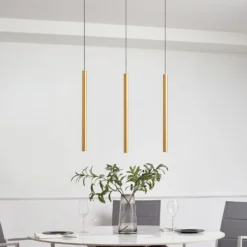 Sistema de riel 48 V Lumaro, pendular, bombilla tubular, 3 luces, dorado, CCT
