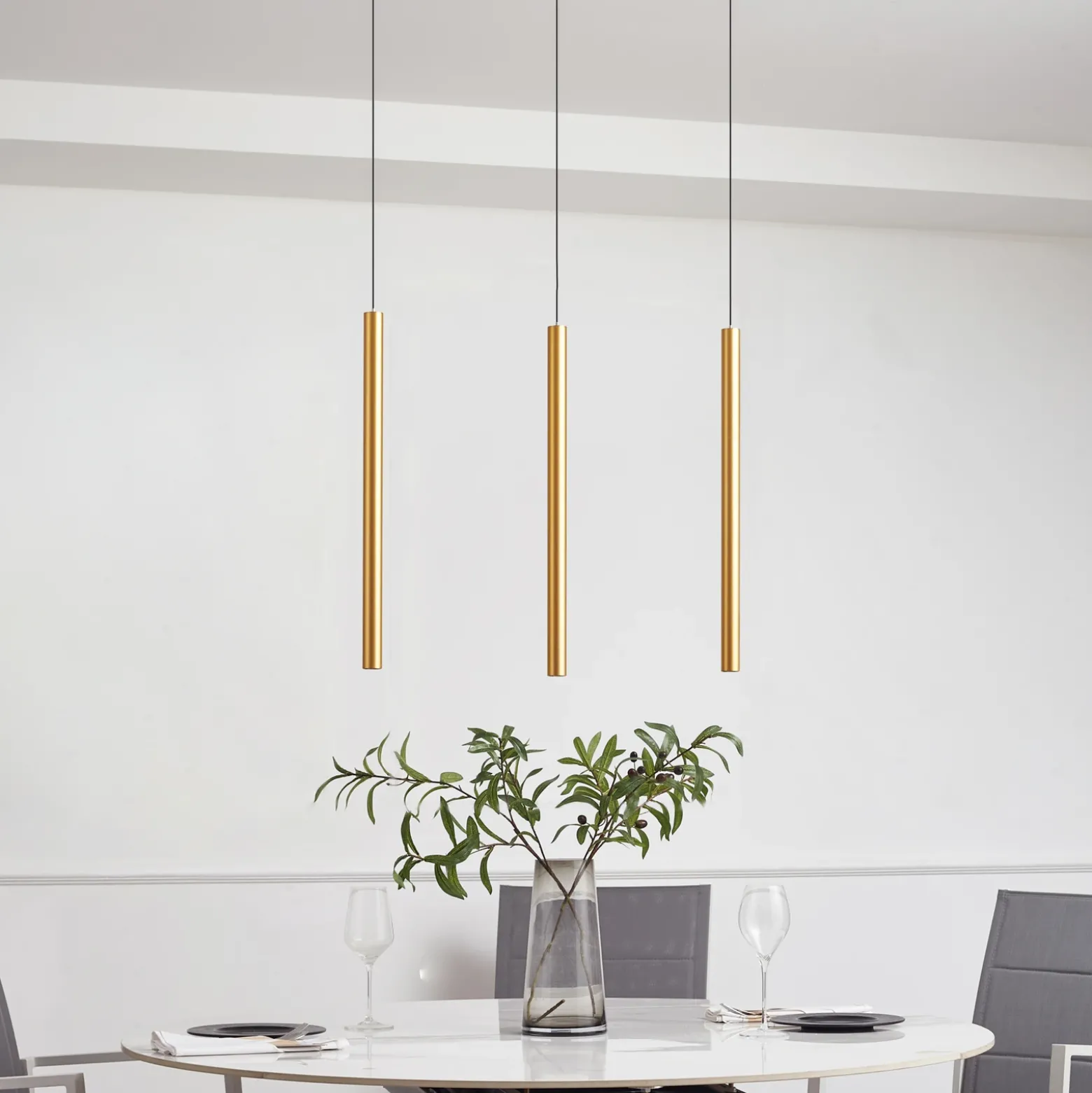Sistema de riel 48 V Lumaro, pendular, bombilla tubular, 3 luces, dorado, CCT