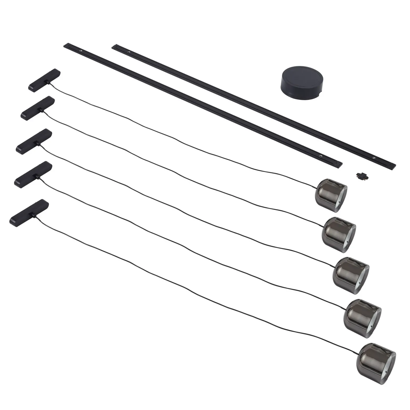 Sistema de riel 48 V Lumaro, pendular, cilindro, 5 luces, negro