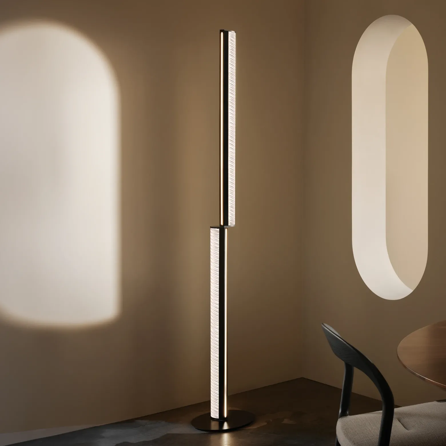 Slamp Lámpara de pie LED Modula twisted, plisada, negra