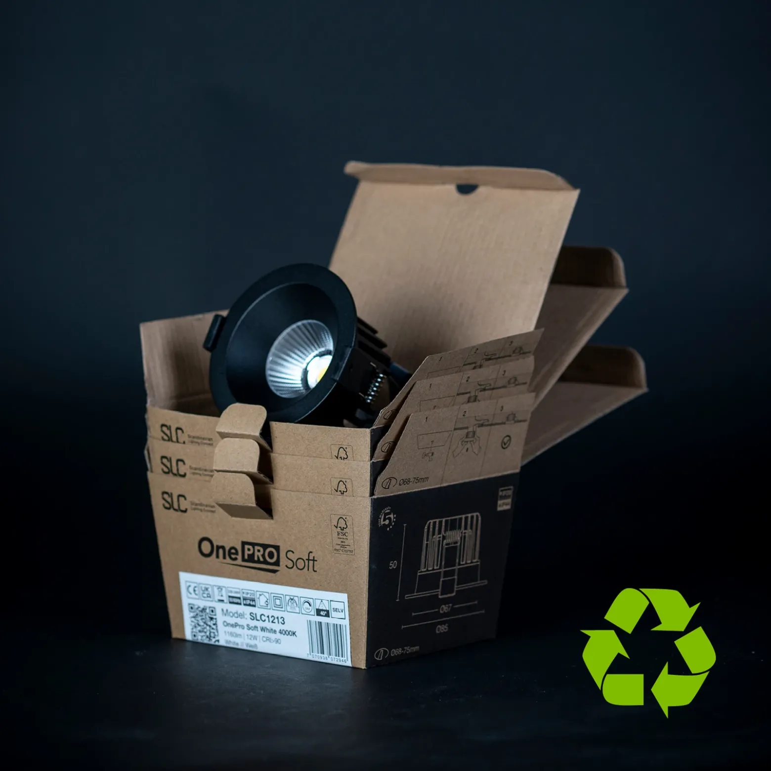 SLC Downlight LED empotrable OnePro Soft, negro, 4.000 K, aluminio