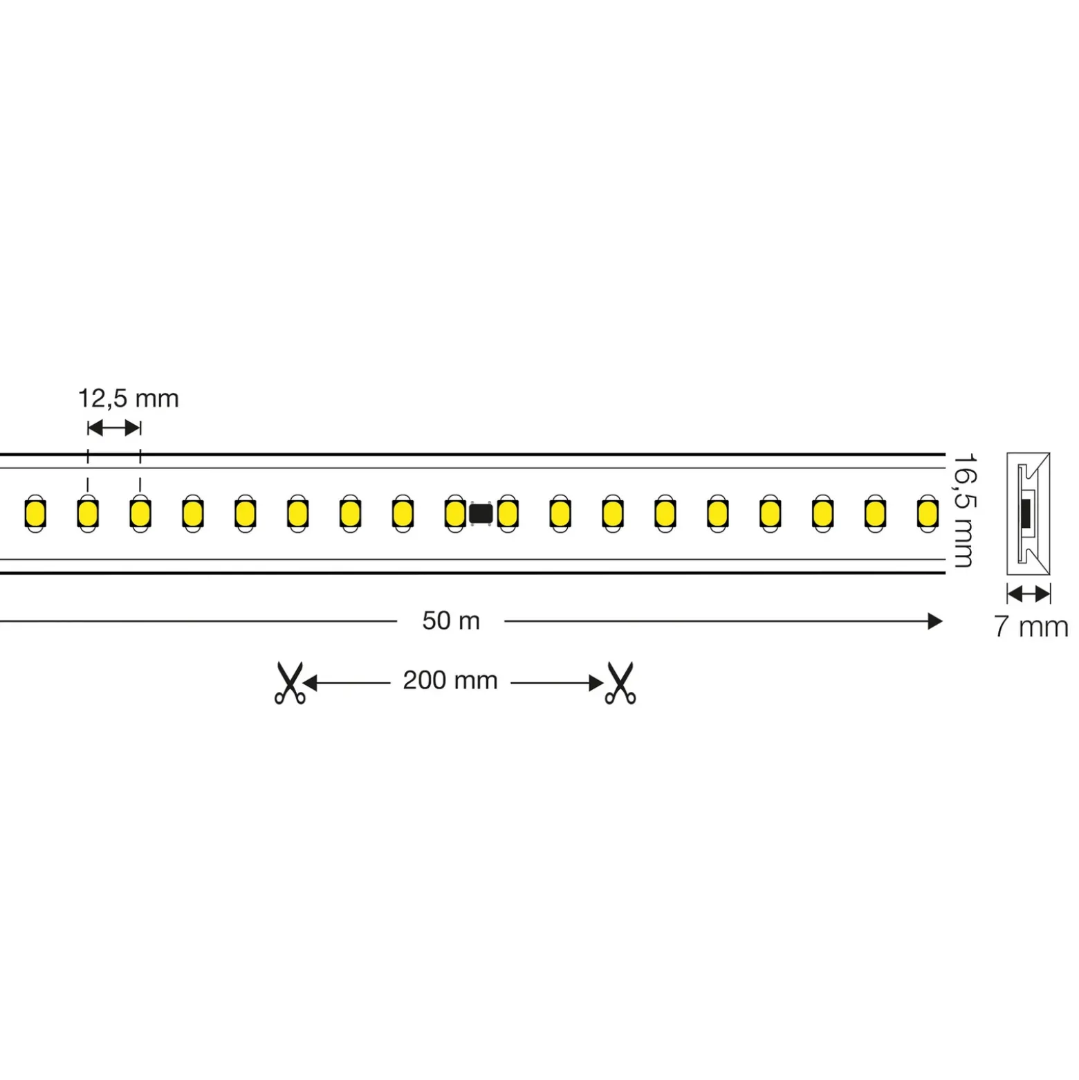 SLC tira LED 230V set completo IP65 5m, 3.000K