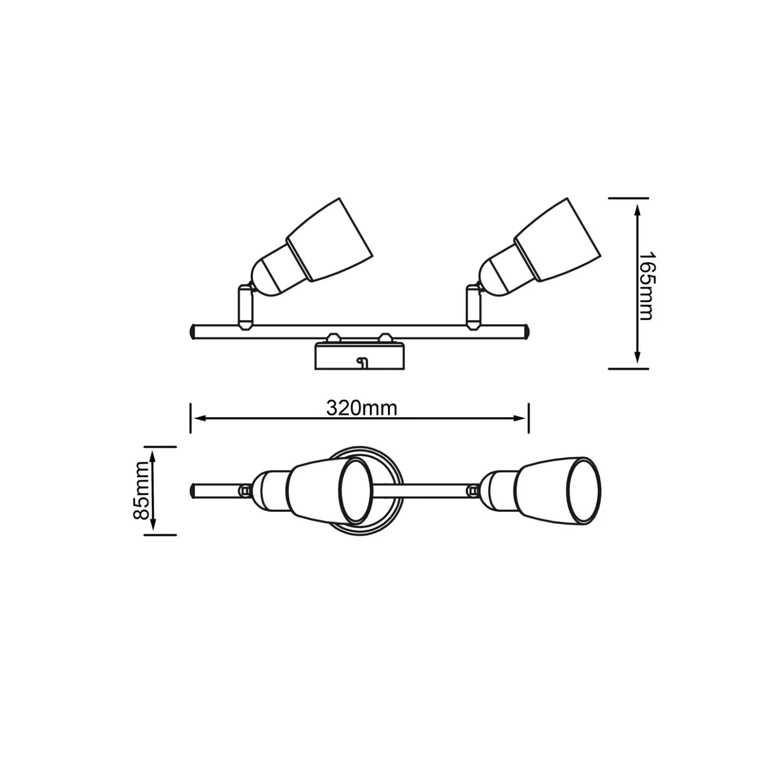 Sofia downlight de techo, hierro/cromo/blanco, longitud 33 cm, 2 luces.