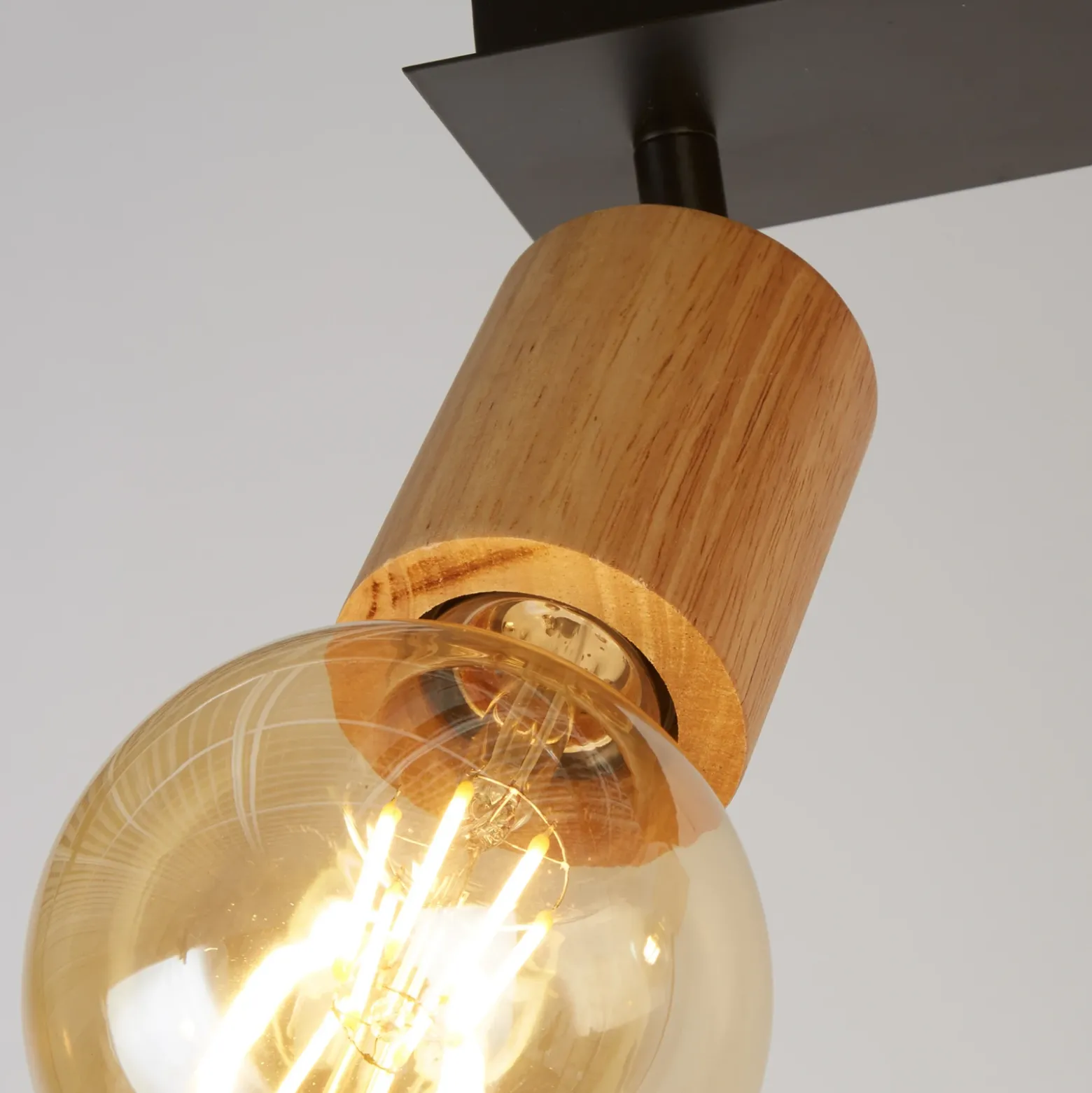 Spinny downlight de techo, 4 luces, madera de caucho, 90 cm de largo, E27