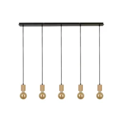 Spinny lámpara colgante lineal, 115 cm, 5 luces, madera de caucho, E27