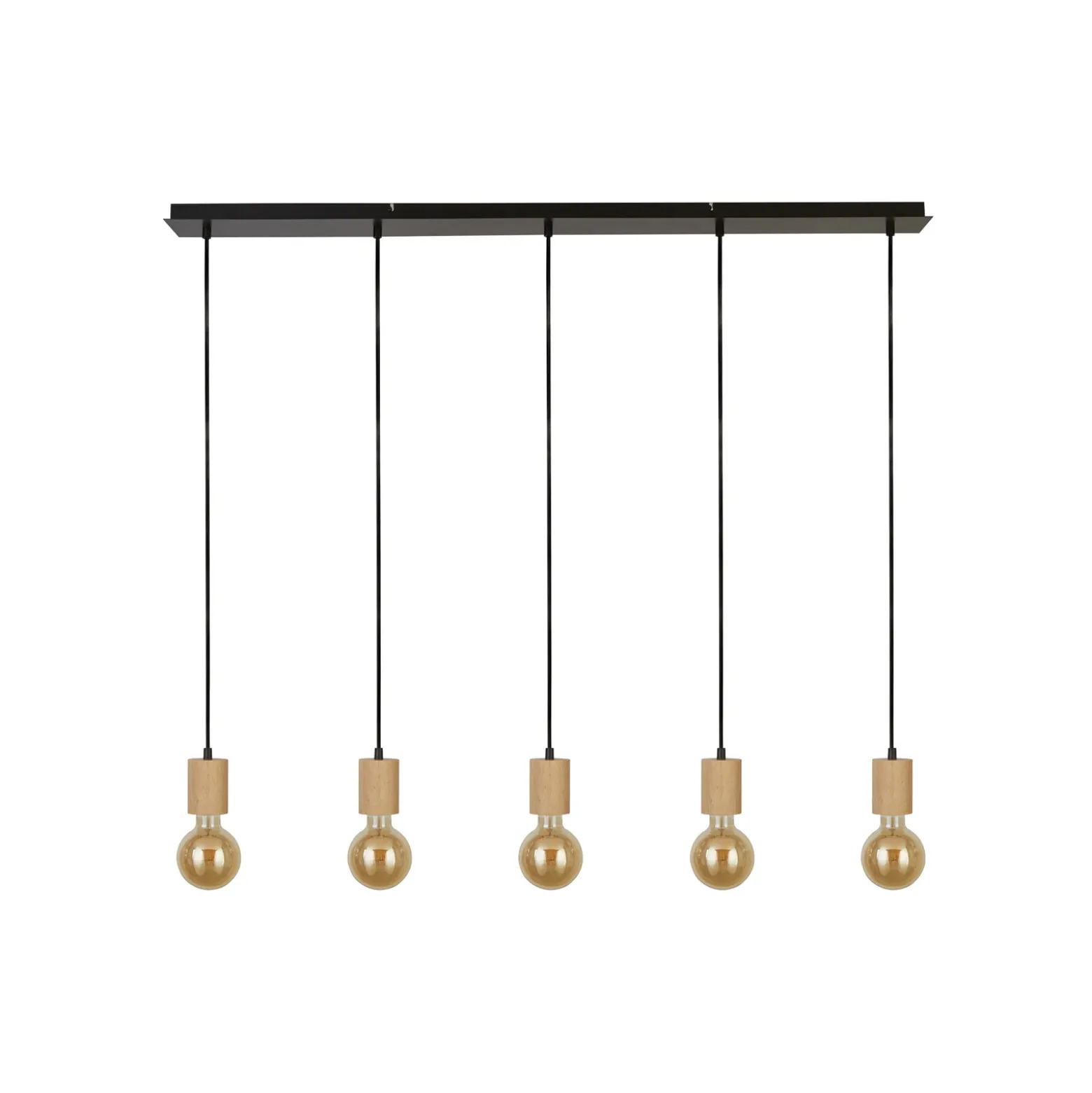 Spinny lámpara colgante lineal, 115 cm, 5 luces, madera de caucho, E27
