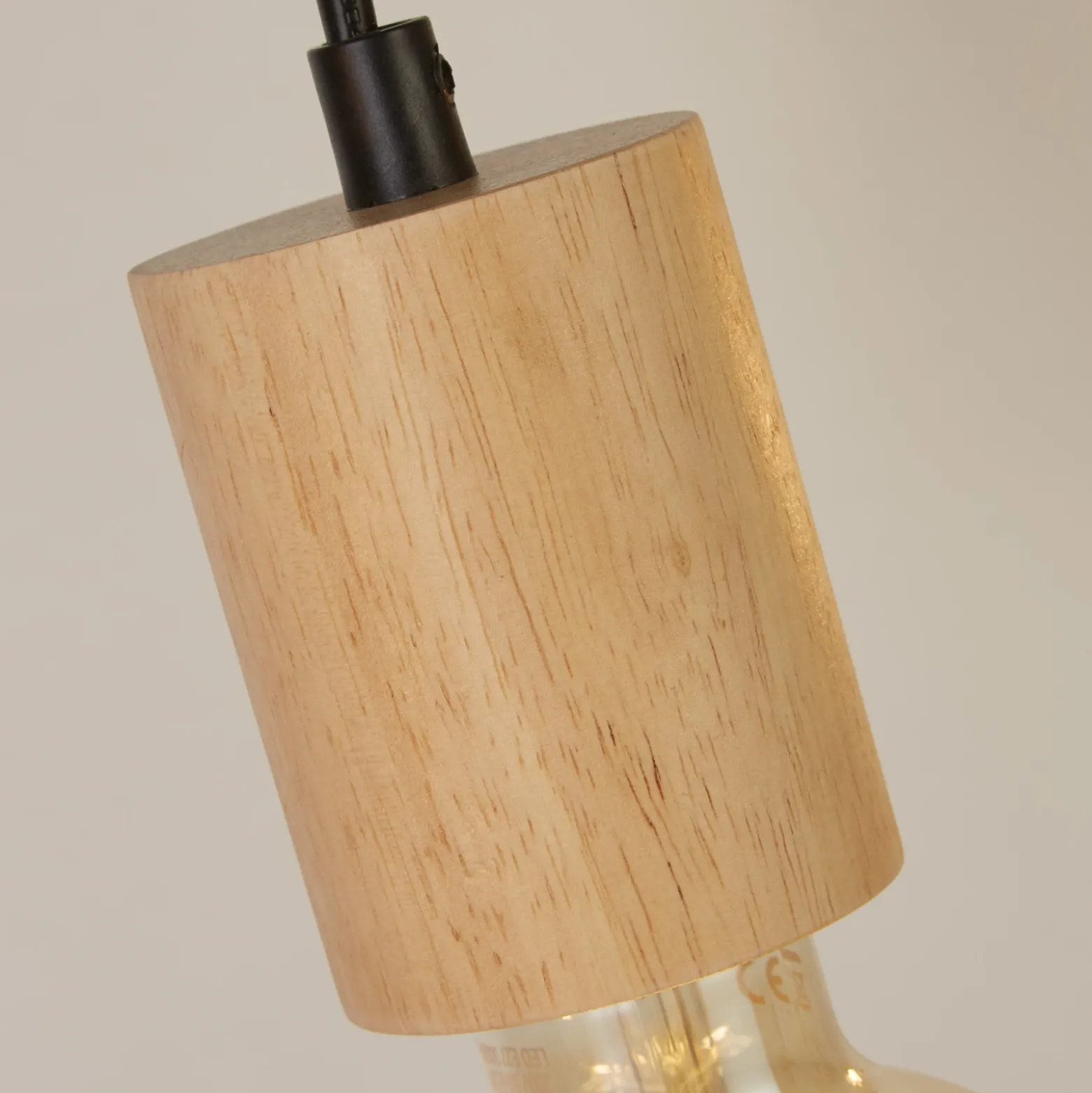 Spinny lámpara colgante lineal, 115 cm, 5 luces, madera de caucho, E27
