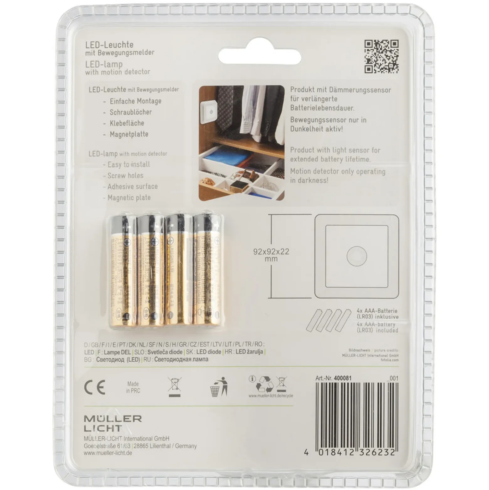Square Light Sensor - lámpara de mueble angular