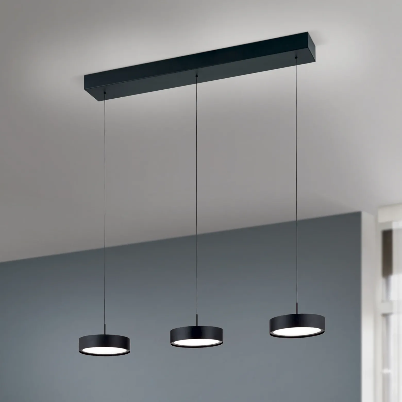 Teide Lámpara colgante LED, negra, metal, regulable en altura
