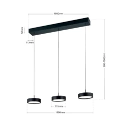 Teide Lámpara colgante LED, negra, metal, regulable en altura
