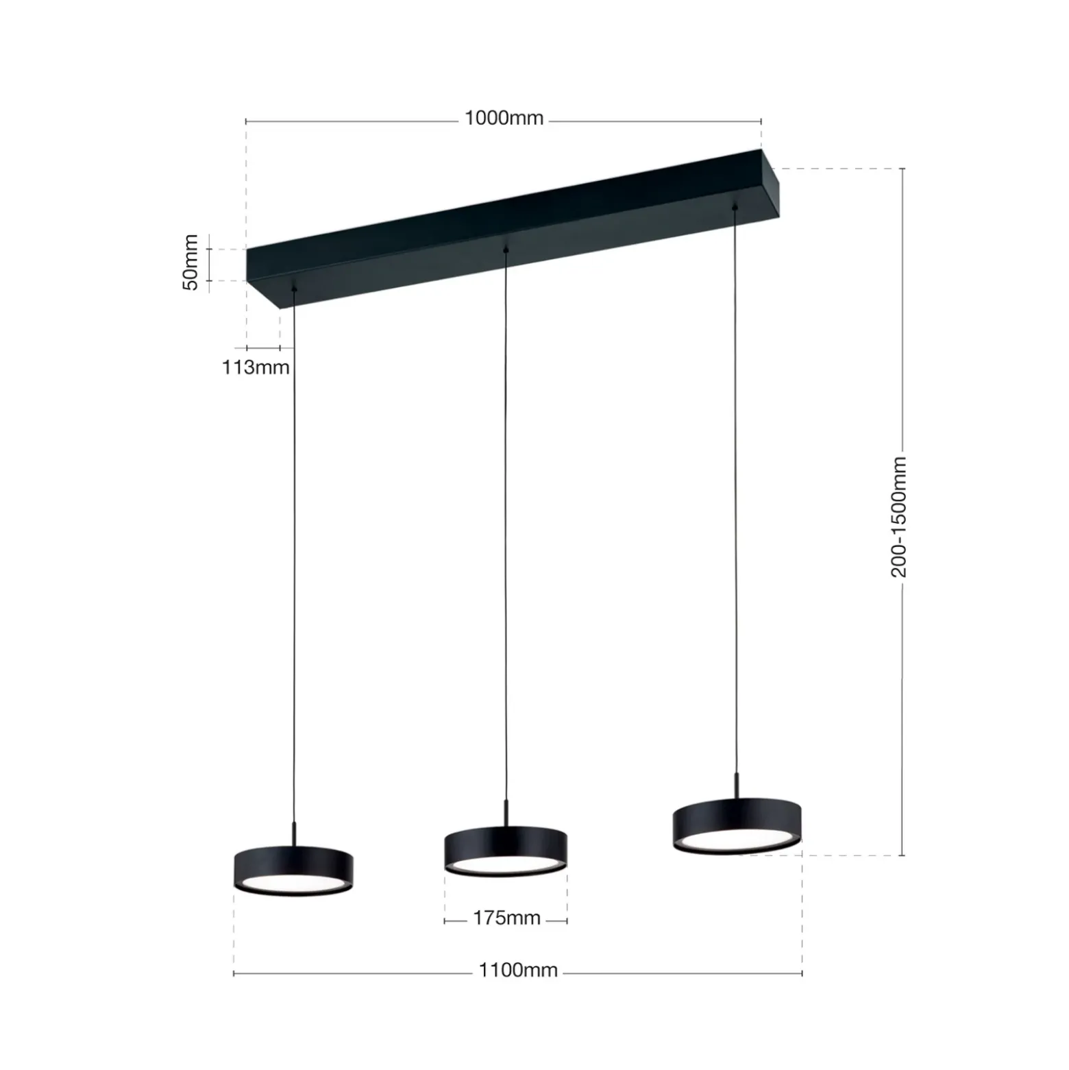 Teide Lámpara colgante LED, negra, metal, regulable en altura