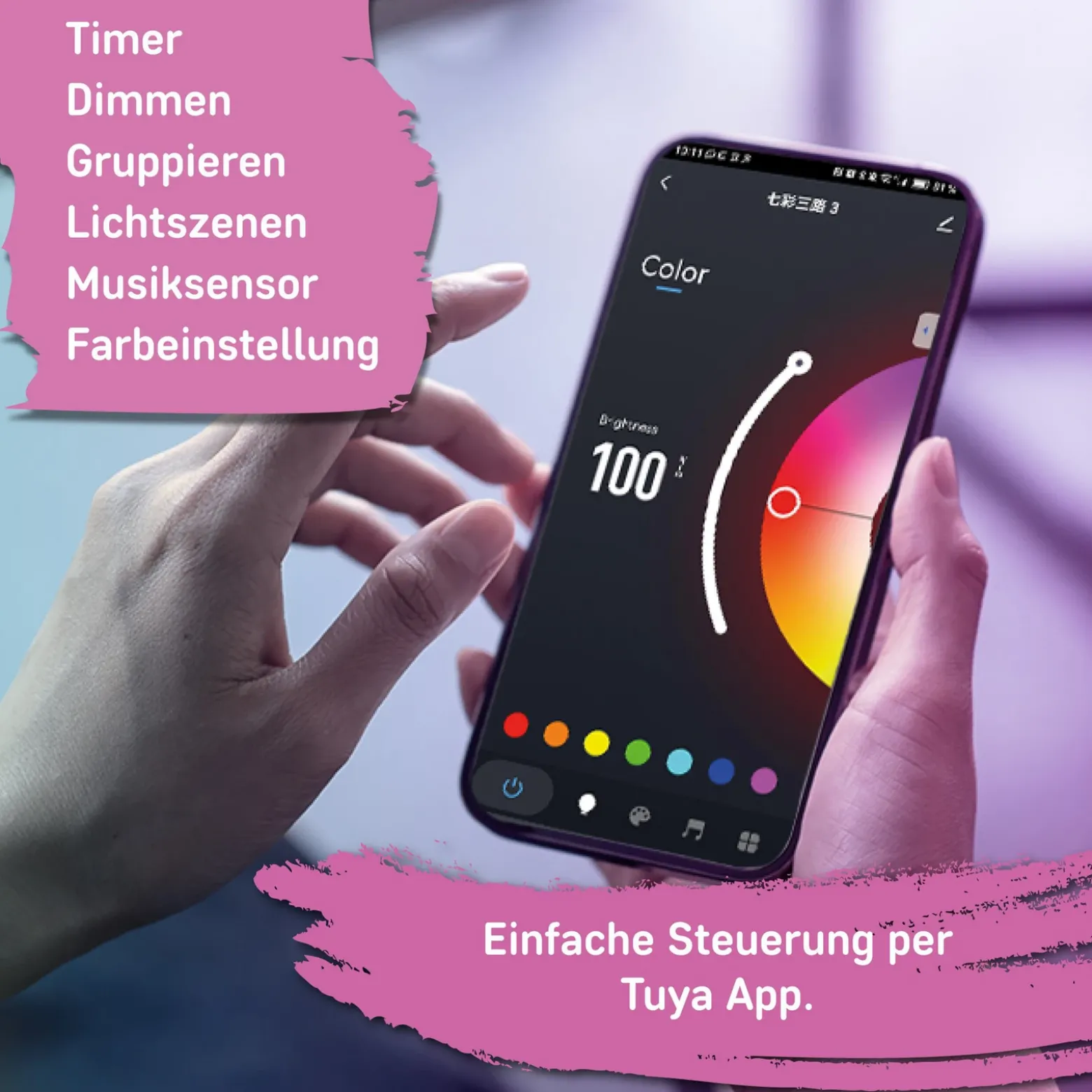 Tira LED Smart RGB, longitud 2 m, sensor de música, USB, Tuya