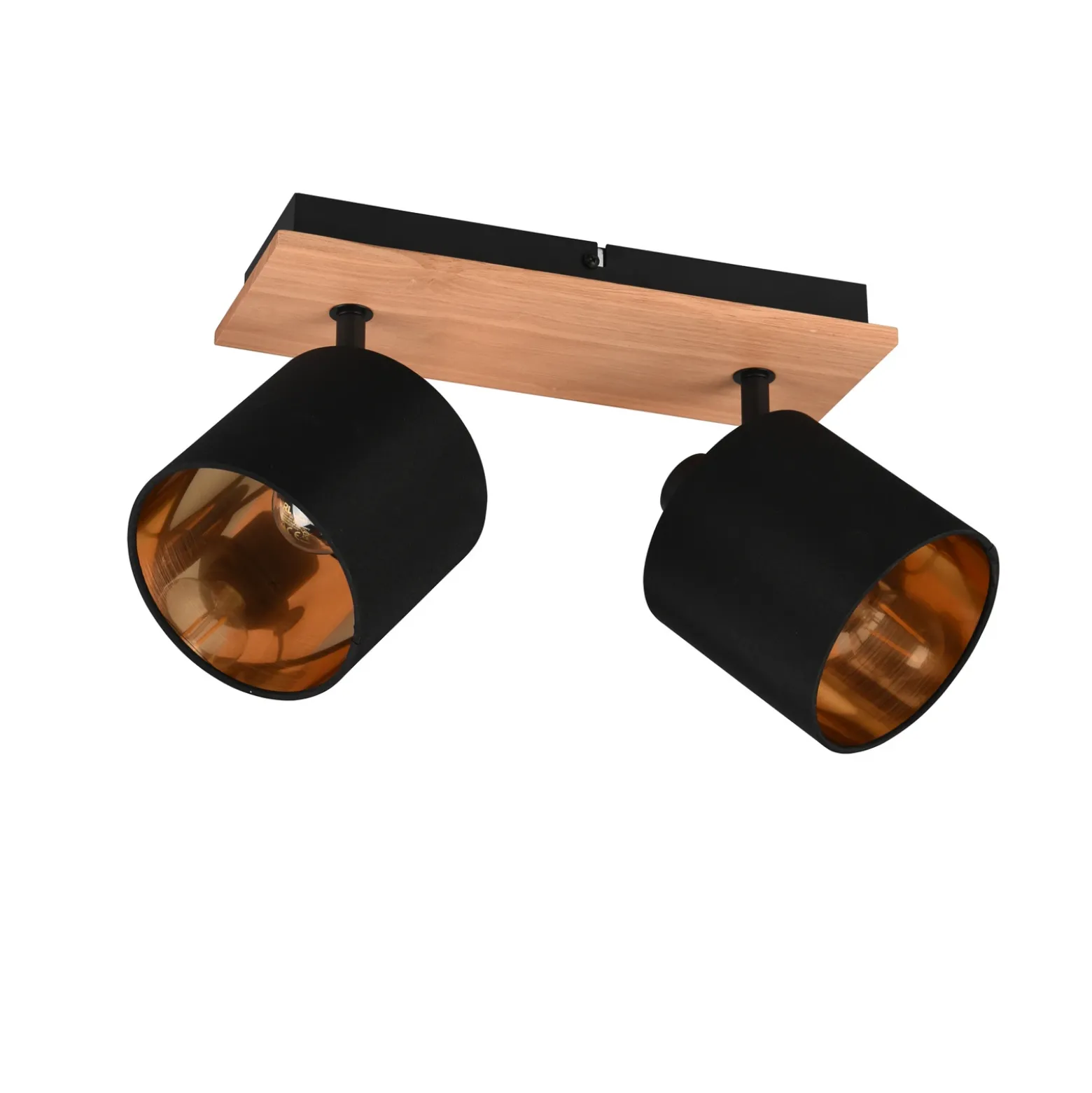 Tommy downlight de techo, madera/negro/oro, longitud 30 cm, 2 luces.
