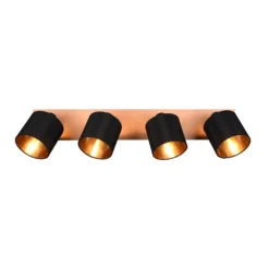Tommy downlight de techo, madera/negro/oro, longitud 72 cm, 4 luces.