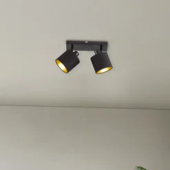 Tommy downlight de techo, negro/oro, longitud 28 cm, 2 luces.