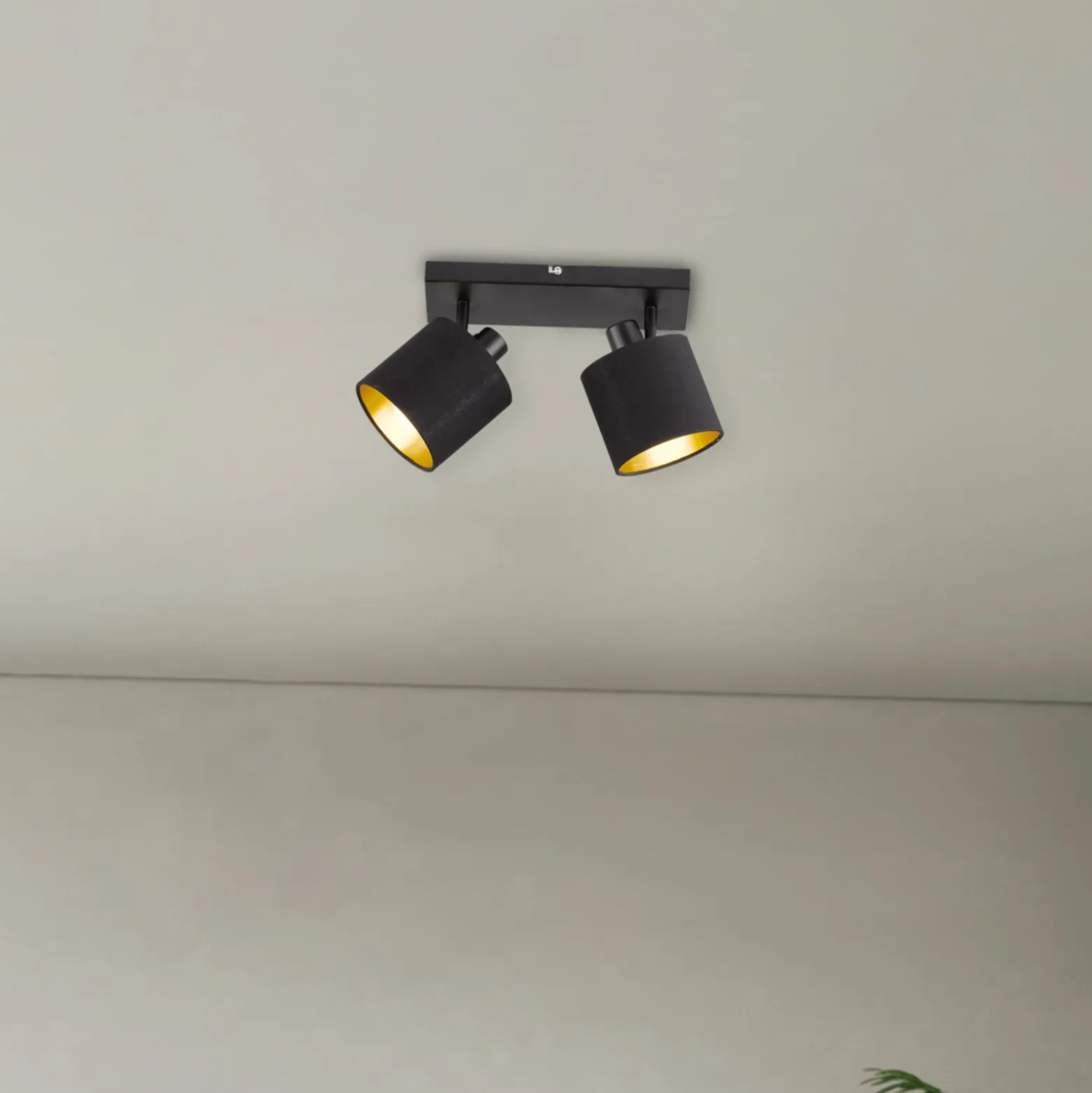 Tommy downlight de techo, negro/oro, longitud 28 cm, 2 luces.
