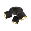 Tommy downlight de techo, negro/oro, Ø 25 cm, 3 luces, tela