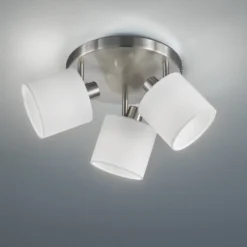 Tommy downlight de techo, níquel/blanco, Ø 25 cm, 3 luces de tela