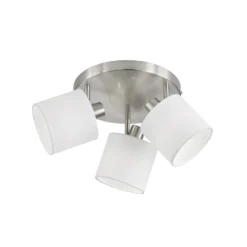 Tommy downlight de techo, níquel/blanco, Ø 25 cm, 3 luces de tela