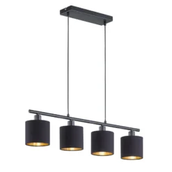 Tommy lámpara colgante, negro/oro, longitud 75 cm, 4 luces, tela
