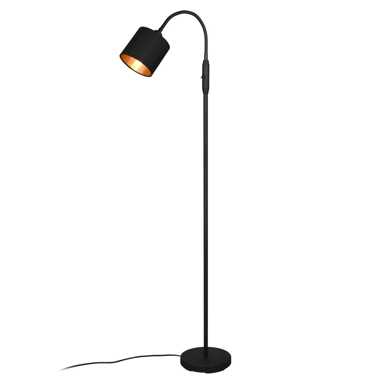 Tommy lámpara de pie, negro/oro, altura 130 cm, metal/tejido