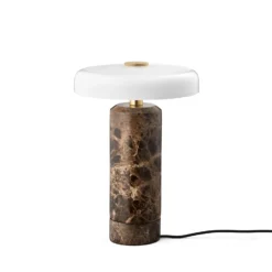 Trip LED lámpara de mesa recargable, marrón / blanco, mármol, vidrio, IP44