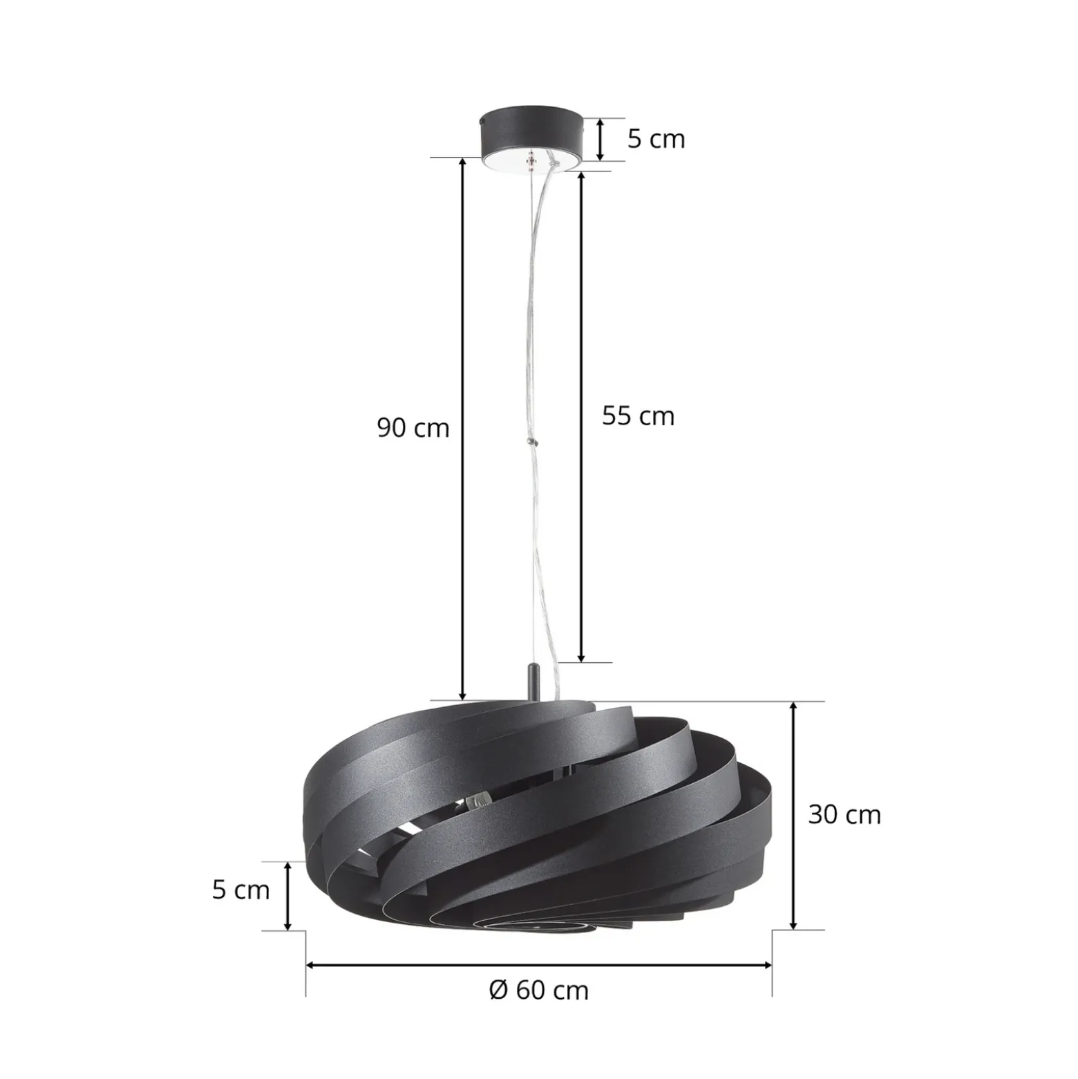 Vento lámpara colgante, negro, Ø 60 cm, metal, E27