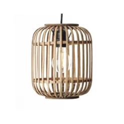 Woodrow lámpara colgante, Ø 21,5 cm, madera clara, bambú/metal