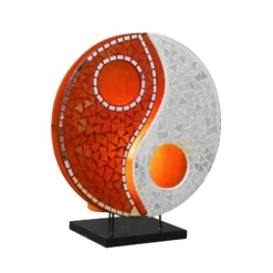 Ying Yang lámpara de mesa de mosaico de vidrio naranja/blanco